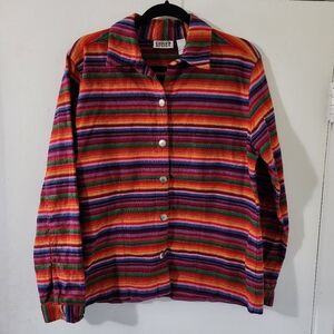 Chico's design Vintage Cotton Boho Southwestern Rainbow Stripe Shirt Jacket M